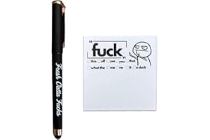 Bafiwu Fresh Outta Fucks Pad and Pen, Funny Pens and Sticky Notes Office Supplies, Desk Accessories for Friends, Funny Christmas Gifts for Men Women (Black, 1 count, 2 inches x 2 inches)