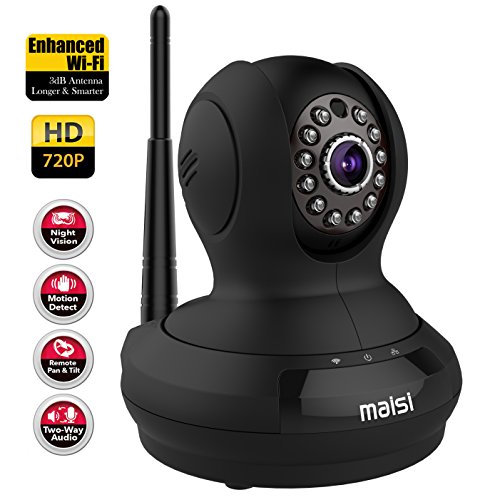 [2015 New Model] Network IP Camera, MAISI Indoor Wireless Day Night Pan/Tilt Baby Monitor / Surveillance Network IP Camera, and MORE (HD 1280x720p Mega-Pixels, Two Way Talk, Built-in Mic & Speaker, QR Code Scan & Connect, iPhone & Android Mobile View, Motion Detection & Push Notification, Enhanced Wi-Fi 3dB Antenna, Black)