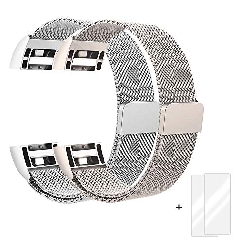 Fun Sponsor Fitbit Charge 2 Correa, Milanese Correa de Acero Inoxidable Reemplazo Wristband Pulseras Charge 2 Fitbit Charge 2 con Cerradura Imán Correa Pulseras + Bonus Protector de Pantalla