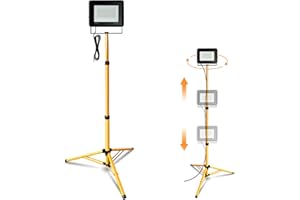 ‎JIUBIAZ Jiubiaz Baustrahler LED mit Stativ, 50W Arbeitsstrahler 4250LM Bauscheinwerfer 6000K Kaltweiß, Höhenverstellbar Stativ und 1m Kabel, IP66 Wasserdicht Baulampe Schuppen (kein Stecker)
