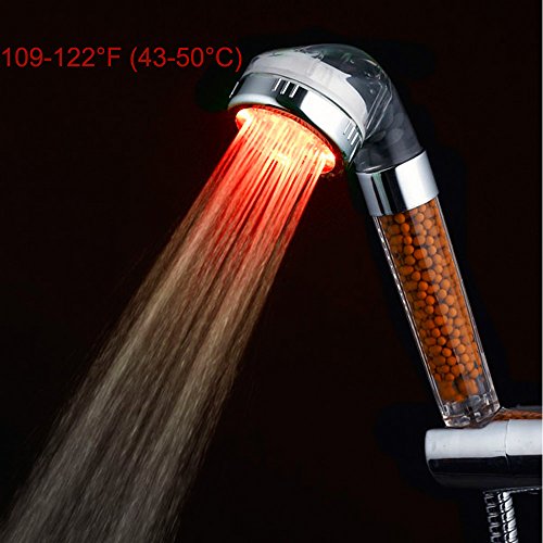 LED Duschkopf, HonestEast Duschlampe mit RGB 3-Farben automatisch geändert durch Temperatur Doppelte Filtration LED Spa Duschkopf Schlauch Wasser Badezimmer - 5