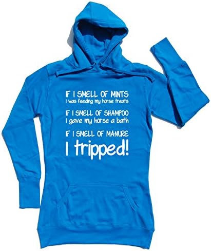 IF I SMELL OF MINTS Horse Riding / Hacking Longline Hoodie S-XL (Large, Sapphire Blue)