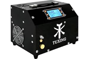 Compresor de aire PCP TUXING de 4500 psi, versión con pantalla LCD, parada automática, sin aceite ni agua, transformador integrado y sistema de drenaje para rifles y pistolas de aire comprimido PCP