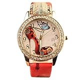 Vintage Frauen Strass Uhr mit Schuhe mit hohen Absätzen Muster Uhr Kunstleder Armband Armbanduhr Mode 1