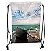 Produktbild OQUYCZ Drawstring Sack Backpacks Bags,Zen Decor,Horizon Sea View at Pattaya City Thailand Balcony Beach Asian Tropical Tranquil,Multicolor Soft Satin,5 Liter Capacity,Adjustable String Closure