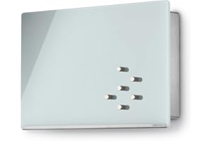 ‎BLOMUS Blomus -VELIO-Schlüsselkasten/Glasmagnettafel in zeitlosem Weiß, hochwertige Verarbeitung, 7 Schlüsselhaken, magnetischer Verschluss, moderne Schlüsselbox (B / H / T: 30 x 20 x 5 cm, Weiß, 65363)