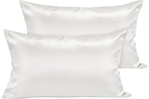 Joyhabit Satin Seiden Kissenbezug 40x80 cm, Beige, 2 Stück Superweicher, Glatter und Hautschützender Kopfkissenbezug für einen Tiefen Schlaf
