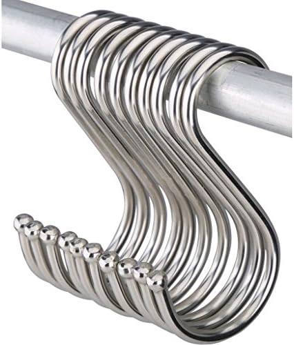 Oderola 20-Pack Stainless Steel Round S Shaped Hanging Hooks Hanger Silver Kitchen Spoon Pot Pan Clothes Storage Rack Size Large