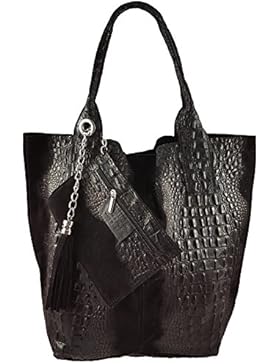 Damen Echtleder Shopper mit Schmucktasche in vielen Farben Schultertasche Henkeltasche Handtasche Metallic look