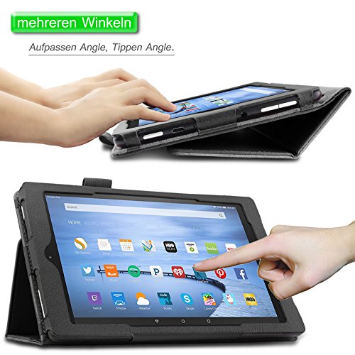 Infiland Fire HD 8 2015 Hülle Case -Slim Fit Folio PU-lederne dünne Kunstleder Schutzhülle Cover Tasche für Amazon Fire HD 8 Zoll(5. Generation – 2015 Modell)Tablet (mit Auto Schlaf / Wach Funktion)(Schwarz) - 3