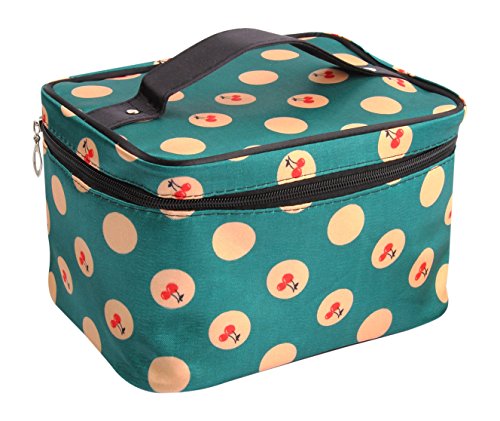 Discoball Lady Women Cosmetic Makeup Toiletry Travel Wash Bag Holder Mirror Case Organizer(Green + cherry)