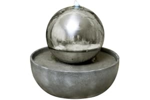 Primrose 30cm Eclipse Polished Stainless Steel Sphere Water Feature with Grey Freestanding Reservoir & LED lights