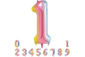 Unisun Number Balloons, 40inch Large Rainbow Number 1 Foil Mylar Helium Balloons for Birthday Party Celebration Decoration