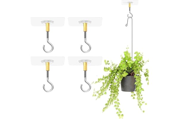QEDBOJE 4 Pièces Crochets de Plafond Autocollants Sans Perçage, Transparent pour Plantes Suspendues avec Crochets en Acier Inoxydable, Adhésifs