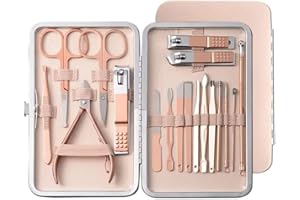 aRKé Manicure Set Nail Clippers Cutter Tweezers Eyebrow Scissors 18Pcs Rose Gold Professional Manicure and Pedicure Tools Toenail & Finger Nail Grooming Kit with Case for Women