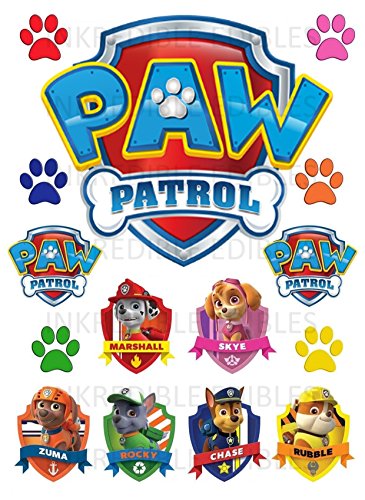 Bedruckte Cupcake-Topper / Dekorationsset in Form von Paw-Patrol-Polizeimarken für Kuchen