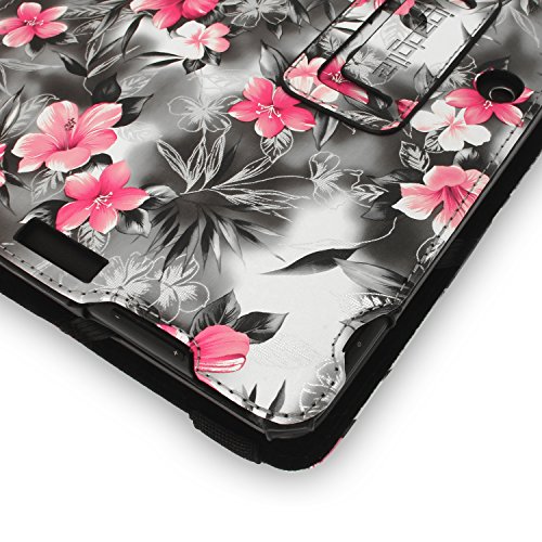 igadgitz ‚Vintage Kollektion‘ Pink auf Schwarz Blumen PU Ledertasche Hülle Folie für Asus Transformer Pad TF103C 10.1 Zoll mit Multi-Winkel Betrachtungs + Stylus-Stift Elastischen Halter + Displayschutzfolie - 8