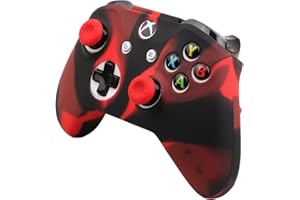 Pandaren® silicone cover skin anti-slip ONLY for Xbox One S / Xbox One X controller x 1(black red) + thumb grips x 2
