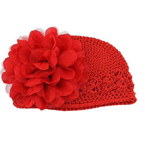 Demarkt Infant Toddler Baby Girl Handmade Hat Guaze Flower Cap Winter Knit Crochet Red
