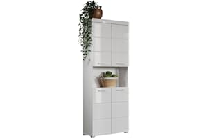 ‎TRENDTEAM SMART LIVING trendteam smart living - Amanda - Hochschrank - Weiß Hochglanz - Badezimmerschrank breit mit 4 höhenverstellbaren Einlegeböden - (BxHxT) 73 x 190 x 31 cm - 8 Fächer und ein großes offenes Fach
