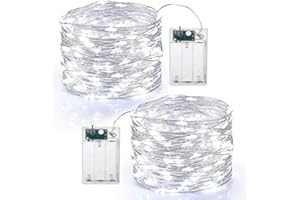 Guirnalda Luces Pilas, BrizLabs 2 x 60 LED Luces LED Navidad Alambre de Cobre Guirnaldas Luces Exterior Cadena de Luces para Decoración Habitacion Árbol Bodas Fiesta Interior DIY, Blanco Cálido
