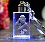 AADYA CRYSTAL Engraved Gifts, Single Image 3D Photo Personalized Laser Engrave Crystal Cube Key Chain LED Light, Multicolur