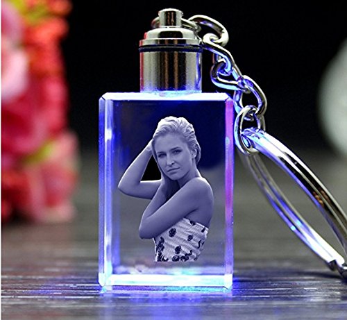 AADYA CRYSTAL Engraved Gifts, Single Image 3D Photo Personalized Laser Engrave Crystal Cube Key Chain LED Light, Multicolur