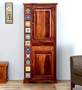 PIPERCRAFTS Solid Wood Wardrobe, Wardrobe for Clothes Wooden, almirah for Clothes Wooden in Honey Oak Finish