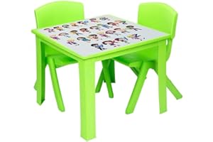 A406 Kids children Table and Chairs set for Study Garden Indoor outdoor Home and Nursery (Green, Table + 2 Chairs)