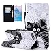 Produktbild Honghushop PU Leder Hülle für Huawei Honor 7A Brieftasche Klapphülle Flip Case Schwarz-Weiss Katze Design Ledertasche Schutzhülle Huawei Honor 7A Stand Folio Hülle Etui Scratch Magnetverschluss Fächern Karten Handyhülle für Huawei Honor 7A