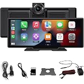 SINOVCLE Car DVR Screen, 10.26 inch IPS Screen, Wireless CarPlay and Android Auto, 170 &deg; Front Camera