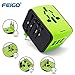 Produktbild FEIGO Universal Reiseadapter Mini Travel Adapter (US UK AU EU) Ladestecker mit 3 USB Ports und Type C International Ladegerät Sicherheit AC Steckdose Grün
