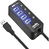 Atolla USB 3.0 Hub 4 Ports Extension Super Speed Data Transfer with On Off Switch and 1 USB Power Charging Port (Black)