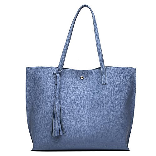 Preisvergleich Produktbild REALIKE Damen Handtasche PU-Leder Umhängetasche Hochwertigem Schultertasche Kunstleder Messenger Tasche Einkaufstasche Mit Quasten Reisetaschen Ngetasche Messenger Tasche (Himmelblau, M)