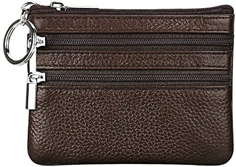 AnlyzerWomen's Genuine Leather Coin Purse Mini Pouch Change Wallet with Key Ring (Coffee)