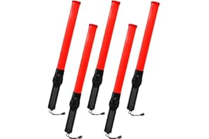 BERRY Traffic Safety Wand LED Baton - Battery Powered Flashing Light | Road Safety Warning for Traffic Control, Parking Areas (5Pcs Red)