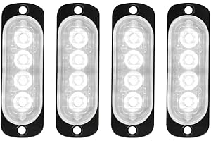 Yifengshun 4Pcs 4LED Ultra Slim Emergency Hazard Flashing Light, White Strobe Caution Light Bar, Sync Feature Grille Lights, Truck 12-24V