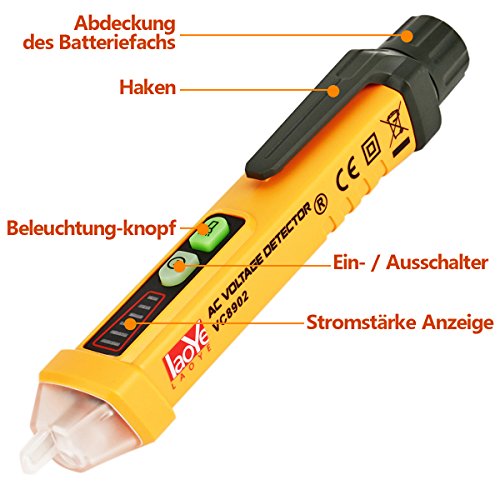 LAOYE Berührungsloser Spannungsprüfer Digital Spannungstester Durchgangsprüfer Stromprüfer Strom Detektor mit LED-Taschenlampe 12V-1000V - 2