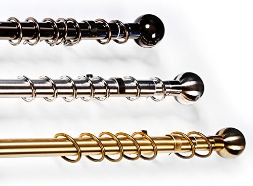 Metal Curtain Pole Set - 19 or 25mm Diameter - Ball End - Brackets and Rings - 3 Colours (4x Spare Rings/25mm, Antique Brass)