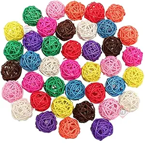 Firstly Trader Colourful Bird Toy Sepak Takraw 7cm Parrot Chewing Bite Gift Rattan Ball DIY Accessory Balls Bird Chew Toy for Birds Wooden Balls (8pcs)