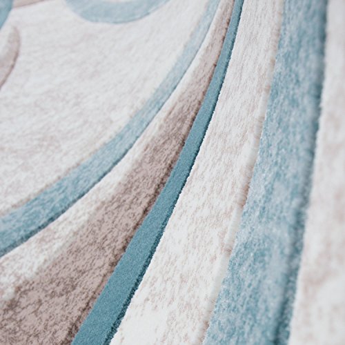 Designer Teppich mit Konturenschnitt Muster Modern Gestreift Türkis Creme Beige Meliert – VIMODA, Maße:120×170 cm - 6