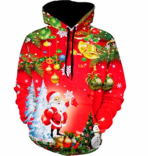Sudaderas de HombreMujeres Hombre Navidad Tops Sudadera con Capucha de Santa Claus Muñeco de Nieve (L, Rojo)