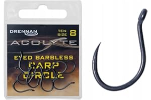 Drennan Acolyte Eyed Barbless Carp Circle Hooks, Size 8, 10, 12, 14, 16, 10 Pieces per Packet