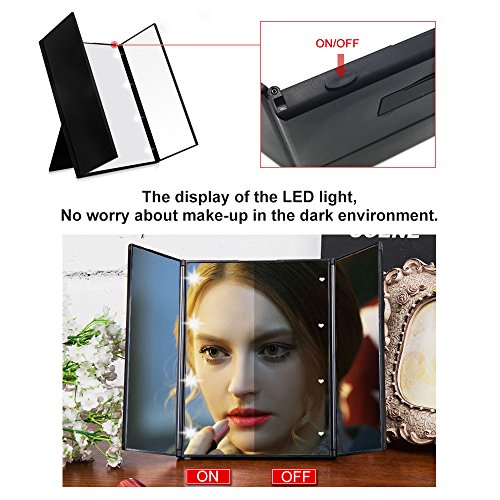 Tri-Fold Make-up-Spiegel, Zilong kleine Kosmetik Spiegel, kompakte Tasche Travel Mirror mit 8 beleuchtet LEDs - 4