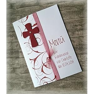Menü Menükarte Speisekarte Kommunion Konfirmation Firmung Taufe Kreuz dunkelrot bordeaux weinrot rot