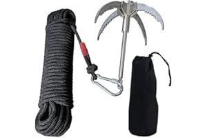 KYAOAYO Grappling, gancio con corda, artiglio di sopravvivenza in acciaio inox con corda da arrampicata multifunzione per arrampicata all'aperto, gancio pieghevole da arrampicata con corda ausiliaria da 20 m