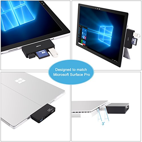 Alcey Microsoft Surface USB HUB 3.0 und 2fach Kartenleser 4 in 1 Adapter – SD/SDHC/MMC4.0, Micro SD/SDHC, USB 3.0 Anschluss, Hub mit optionalem Micro USB Eingang - 4