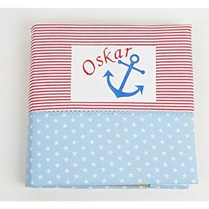 individuelles Fotoalbum inklusive Namensbestickung, Stoff Bezug mit Inlet, anker, Taufalbum mit Namen