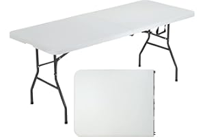 Actask 6FT Folding Table (4CM Thickness) Portable & Compact Trestle Table For Picnic, Camping, Party, Garden - Portable Table Easy to Transport with Carry Handle (White)