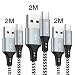 Produktbild Micro USB Kabel, NEXVIA [3Pack 2M] Nylon Micro USB Schnellladekabel High Speed Sync Datenkabel Android Ladekabel für Samsung Galaxy S7 Edge S6 J7 J5 J3 A6, Huawei P8 Lite, Xiaomi, HTC, Sony, Nexus, Nokia, LG, Kindle und mehr (Grau)